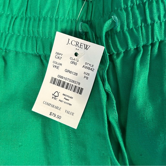 J Crew Factory Women’s Linen Blend Elastic Waist Pants Kelly Green Size 8P NWT - Picture 3 of 10